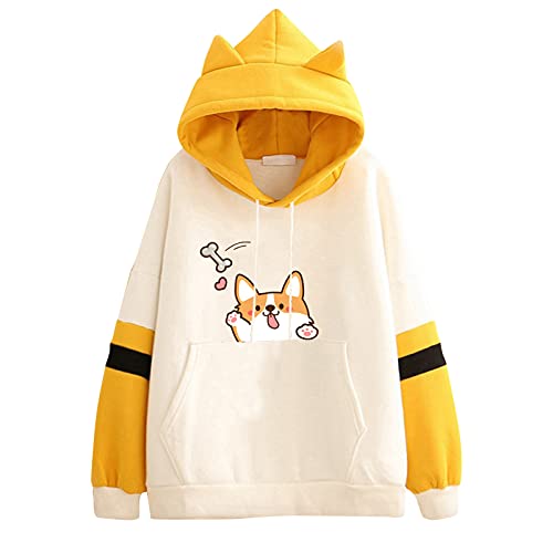 Katzenohren Hoodie Pullover MäDchen Süß Kawaii Cute Katzen Langarm Kapuzenpullover, Herbst Winter PlüSch Fleece Einfarbig Pulli Flauschig Warm Kapuzenpulli, L, 04-Schwarzgrau von Mophghdj