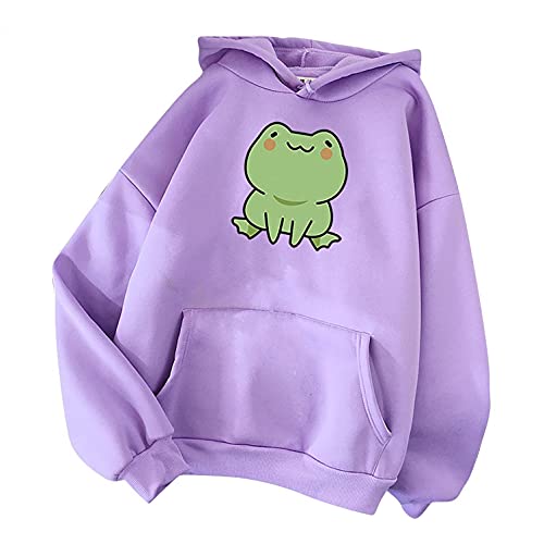 Mophghdj Damen Kawaii Hoodie Kapuzenpullover Herbst Winter Warm Frosch Pulli Outwear Langarm Sweatshirt MäDchen Pullover Bluse Tops Japanischen Stil Karikatur Kapuzenpullover, *31-violett, S von Mophghdj