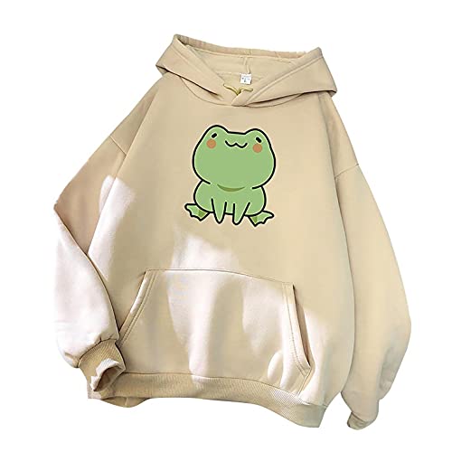 Mophghdj Kawaii Frosch Kapuzenpullover Damen Oversize ReißVerschluss Langarmshirt Teenager MäDchen Frog Hoodie Pullover Sweatjacke Mit Kapuze Y2K Hooded Pulli Outwear Sweatshirts, S, *31-khaki von Mophghdj