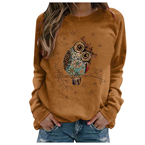 Mophghdj Pullover Damen Tier Drucken Teenager MäDchen Sweatshirt Mit Eulen Muster Langarmshirt Herbst Winter Rundhals Langarm Shirts Pulli Bluse Tops Jumper Owl Print Sweater Oberteile von Mophghdj