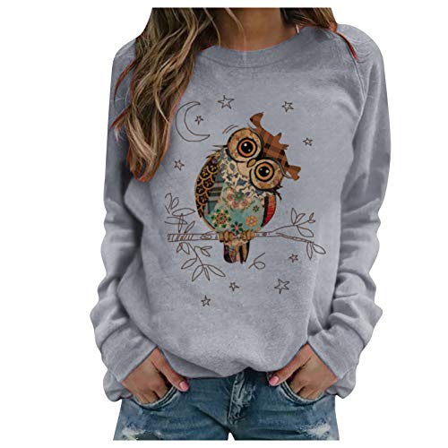 Mophghdj Pullover Damen Tier Drucken Teenager MäDchen Sweatshirt Mit Eulen Muster Langarmshirt Herbst Winter Rundhals Langarm Shirts Pulli Bluse Tops Jumper Owl Print Sweater Oberteile von Mophghdj