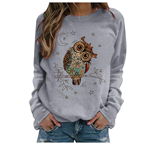 Pullover Damen Tier Drucken Teenager MäDchen Sweatshirt Mit Eulen Muster Langarmshirt Herbst Winter Rundhals Langarm Shirts Pulli Bluse Tops Jumper Owl Print Sweater Oberteile von Mophghdj