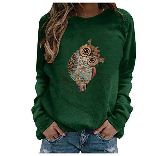 Pullover Damen Tier Drucken Teenager MäDchen Sweatshirt Mit Eulen Muster Langarmshirt Herbst Winter Rundhals Langarm Shirts Pulli Bluse Tops Jumper Owl Print Sweater Oberteile von Mophghdj