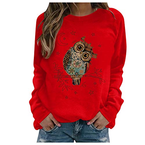 Mophghdj Pullover Damen Tier Drucken Teenager MäDchen Sweatshirt Mit Eulen Muster Langarmshirt Herbst Winter Rundhals Langarm Shirts Pulli Bluse Tops Jumper Owl Print Sweater Oberteile von Mophghdj