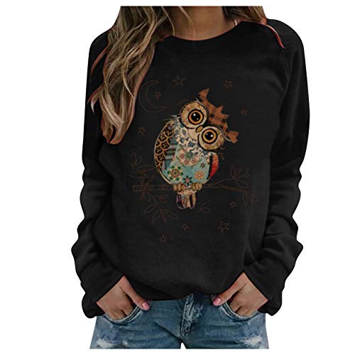 Pullover Damen Tier Drucken Teenager MäDchen Sweatshirt Mit Eulen Muster Langarmshirt Herbst Winter Rundhals Langarm Shirts Pulli Bluse Tops Jumper Owl Print Sweater Oberteile von Mophghdj