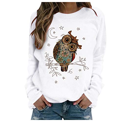Pullover Damen Tier Drucken Teenager MäDchen Sweatshirt Mit Eulen Muster Langarmshirt Herbst Winter Rundhals Langarm Shirts Pulli Bluse Tops Jumper Owl Print Sweater Oberteile von Mophghdj
