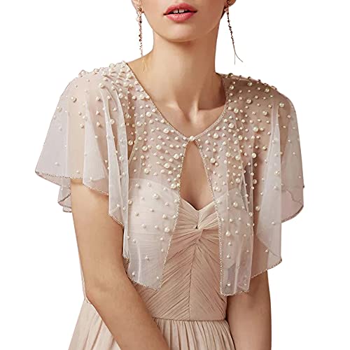 Mopmap Perlen Hochzeit Capes Schal Wrap Shrug Braut Abendkleid Jacken Flapper Bolero Cover Up für Party Formal, Cremefarben mit Perle, Einheitsgröße von Mopmap