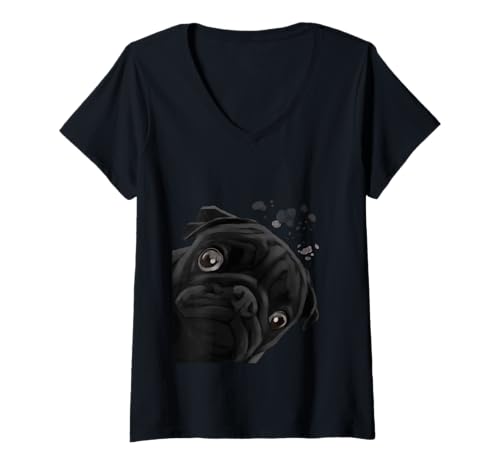 Damen Hund Mops T-Shirt mit V-Ausschnitt Damen Hund Mops T-Shirt mit V-Ausschnitt von Mops Geschenke
