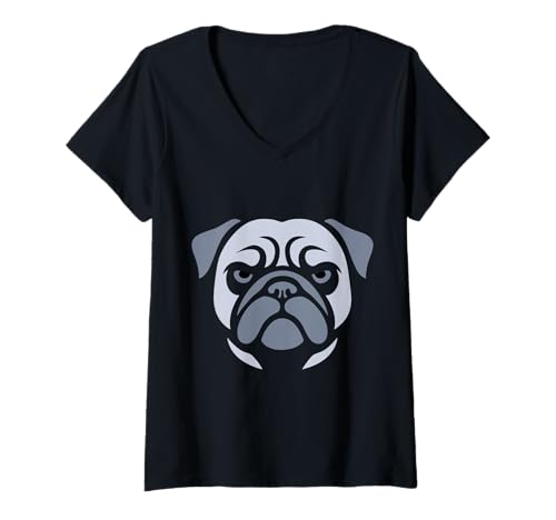 Damen Mops Hund T-Shirt mit V-Ausschnitt Damen Mops Hund T-Shirt mit V-Ausschnitt von Mops Hund - Fan