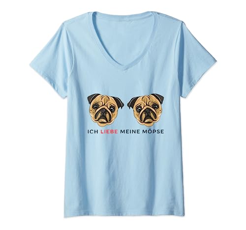 Damen Ich liebe meine Möpse Mops T-Shirt mit V-Ausschnitt von Mops Hunde Geschenke