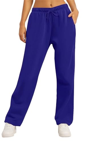 MorFansi Damen Jogginghose Weitem Bein Fleece High Waist Sporthose Lang Freizeithose Trainingshose mit Taschen (Dunkelblau,XL) von MorFansi