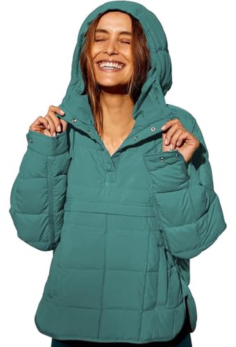 MorFansi Damen Pufferjacke Stepppullover Gesteppt Dolman Kapuzenpullover Langarm Jacke Leichte Warme Wintermäntel (Malachitgrün,XL) von MorFansi