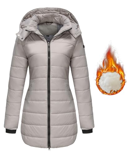 MorFansi Damen Winterjacke mit Kapuze Dick Warmer Steppmantel Zipper Daunenjacke Outdoorjacke Daunenmantel Winddicht Steppjacke Wintermantel (Grau,L) von MorFansi