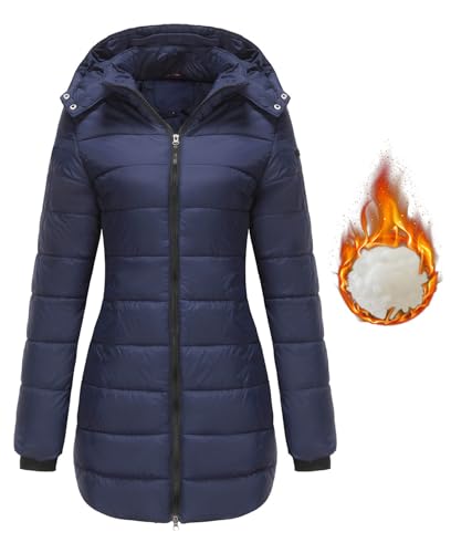MorFansi Damen Winterjacke mit Kapuze Dick Warmer Steppmantel Zipper Daunenjacke Outdoorjacke Daunenmantel Winddicht Steppjacke Wintermantel (Navy Blau,M) von MorFansi
