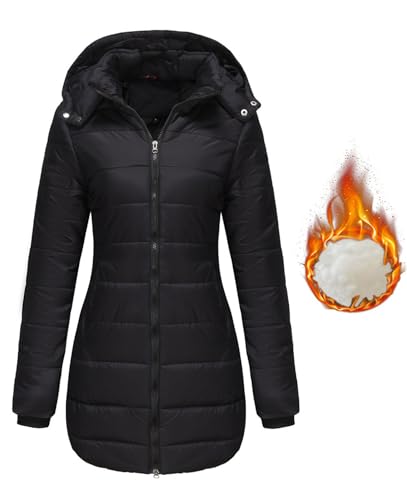 MorFansi Damen Winterjacke mit Kapuze Dick Warmer Steppmantel Zipper Daunenjacke Outdoorjacke Daunenmantel Winddicht Steppjacke Wintermantel (Schwarz,XXL) von MorFansi