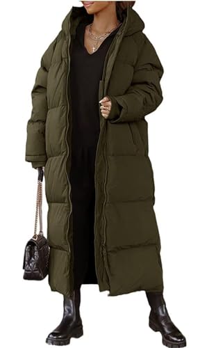 MorFansi Damen Wintermantel Lange Puffer Daunenjacke Langarm Gesteppter Mantel Funktionsjacke Winter Kapuze Oberbekleidung (Armeegrün,L) von MorFansi