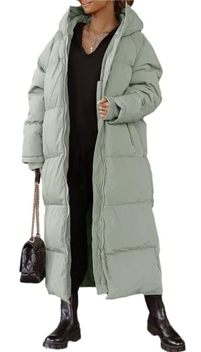 MorFansi Damen Wintermantel Lange Puffer Daunenjacke Langarm Gesteppter Mantel Funktionsjacke Winter Kapuze Oberbekleidung (Grün,M) von MorFansi