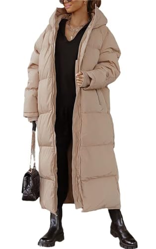 MorFansi Damen Wintermantel Lange Puffer Daunenjacke Langarm Gesteppter Mantel Funktionsjacke Winter Kapuze Oberbekleidung (Kamel,2XL) von MorFansi