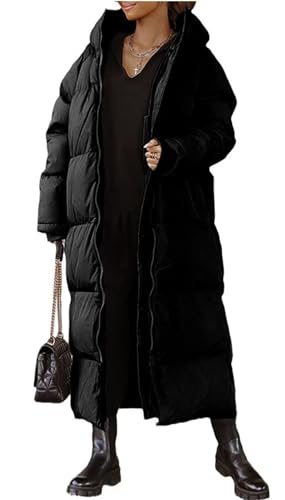 MorFansi Damen Wintermantel Lange Puffer Daunenjacke Langarm Gesteppter Mantel Funktionsjacke Winter Kapuze Oberbekleidung (Schwarz,XL) von MorFansi