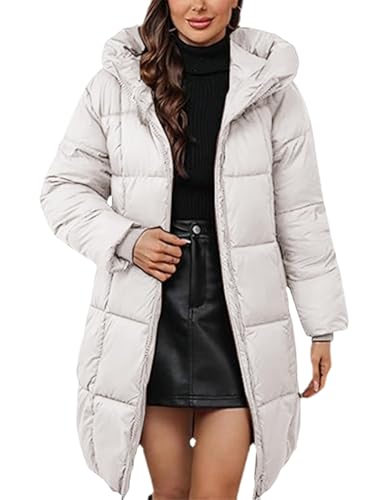 MorFansi Damen Wintermantel mit Kapuze Dick Warmer Steppmantel Lang Daunenjacke Outdoorjacke Winddicht Daunenmantel Steppjacke Outwear (Beige,XL) von MorFansi