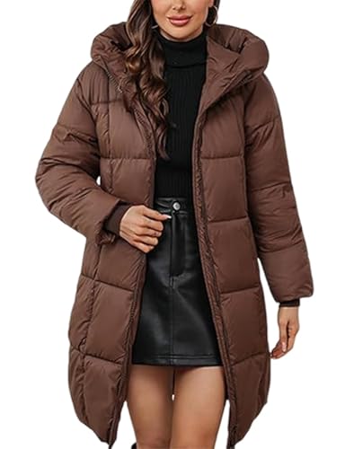 MorFansi Damen Wintermantel mit Kapuze Dick Warmer Steppmantel Lang Daunenjacke Outdoorjacke Winddicht Daunenmantel Steppjacke Outwear (Kaffee,3XL) von MorFansi