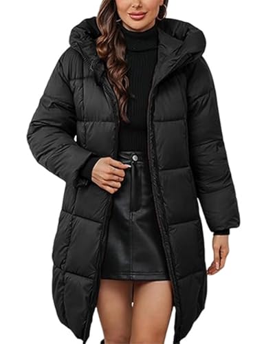 MorFansi Damen Wintermantel mit Kapuze Dick Warmer Steppmantel Lang Daunenjacke Outdoorjacke Winddicht Daunenmantel Steppjacke Outwear (Schwarz,M) von MorFansi
