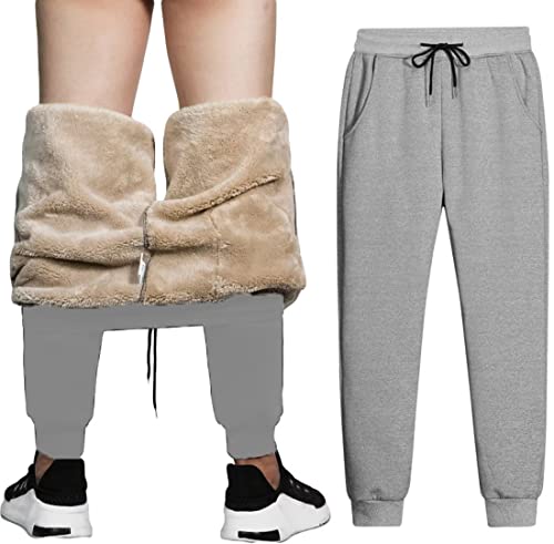 MorFansi Herren Fleece Jogginghose Winter Warme Sherpa Gefüttert Sweathose Elastische Sporthose Freizeithose Slim Fit Hosen mit Kordelzug (Grau,L) von MorFansi
