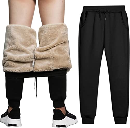 MorFansi Herren Fleece Jogginghose Winter Warme Sherpa Gefüttert Sweathose Elastische Sporthose Freizeithose Slim Fit Hosen mit Kordelzug (Schwarz,XXL) von MorFansi