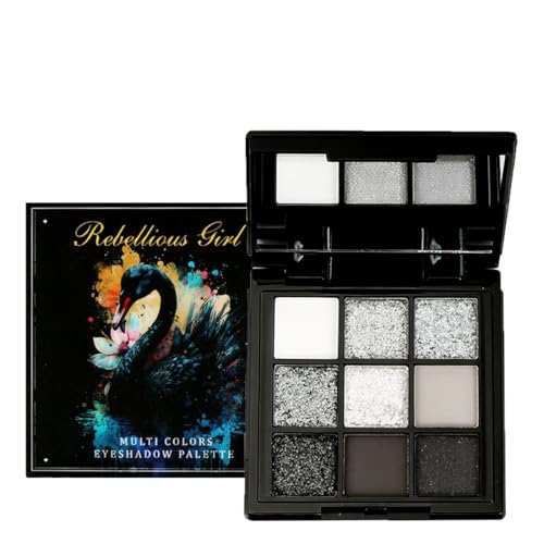 9 Farbe Smokey Lidschatten Palette, High Pigmented Eyeshadow Schwarz Dunkel Grau Silber, Matt Shimmer Schmink-Palette mit Spiegel, Rauchige Goth Makeup, Langlebig für Halloween und Tägliche Makeup von MorLuks