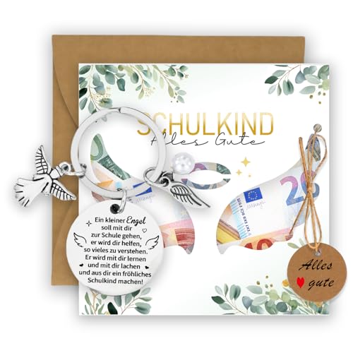 MorLuks Einschulung Geschenk, Schutzengel Schulanfang Schlüsselanhänger, Geldgeschenk Karte Schulkind mit Umschlägen, Einschulung Deko für Junge Mädchen Schultüte Füllung Schulstart von MorLuks