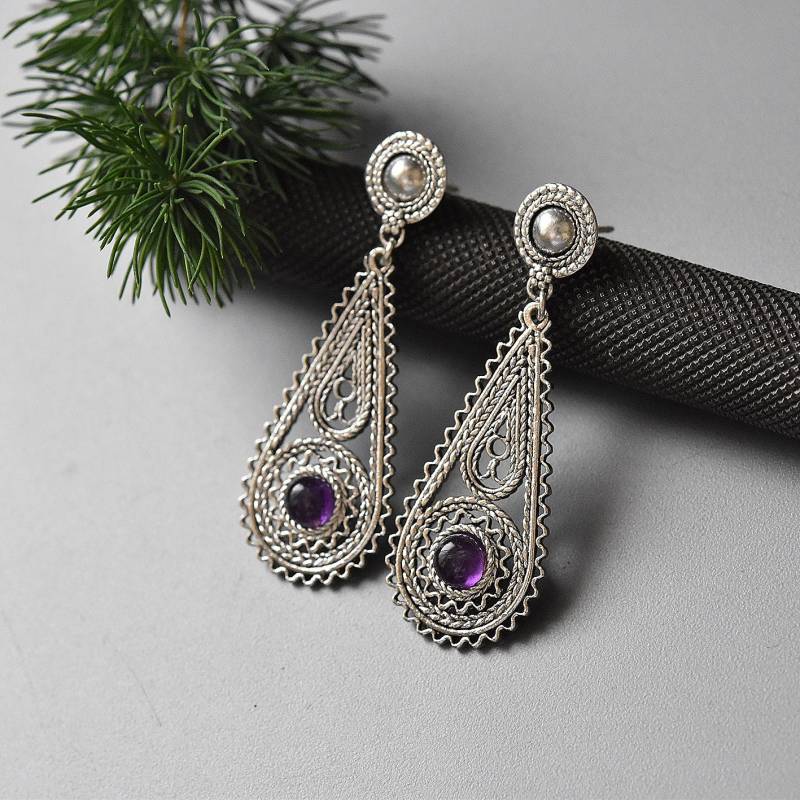 Amethyst Silber Filigrane Ohrringe, Ohrstecker Ethnisch Amethyst Silber Filigrane Ohrringe, Ohrstecker Ethnisch von MorSilverJewelry