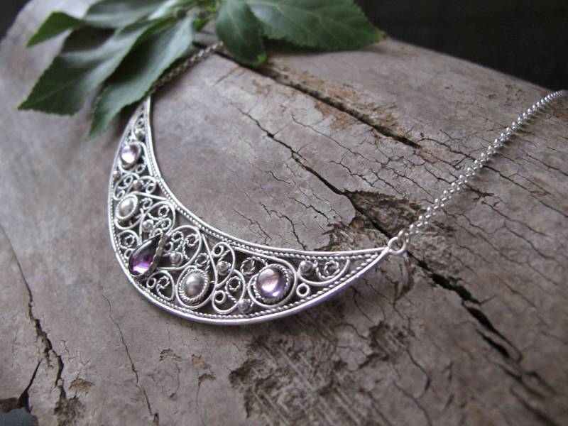 Amethyst Silber Halskette, Lila Filigrane Halskette Amethyst Silber Halskette, Lila Filigrane Halskette von MorSilverJewelry