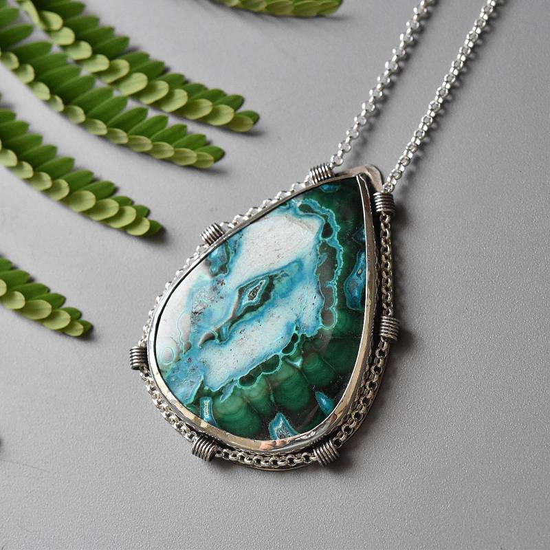 Azurite - Malachite Teardrop Silber Halskette, Grün Und Blau Edelstein Großer Anhänger Azurite - Malachite Teardrop Silber Halskette, Grün Und Blau Edelstein Großer Anhänger von MorSilverJewelry