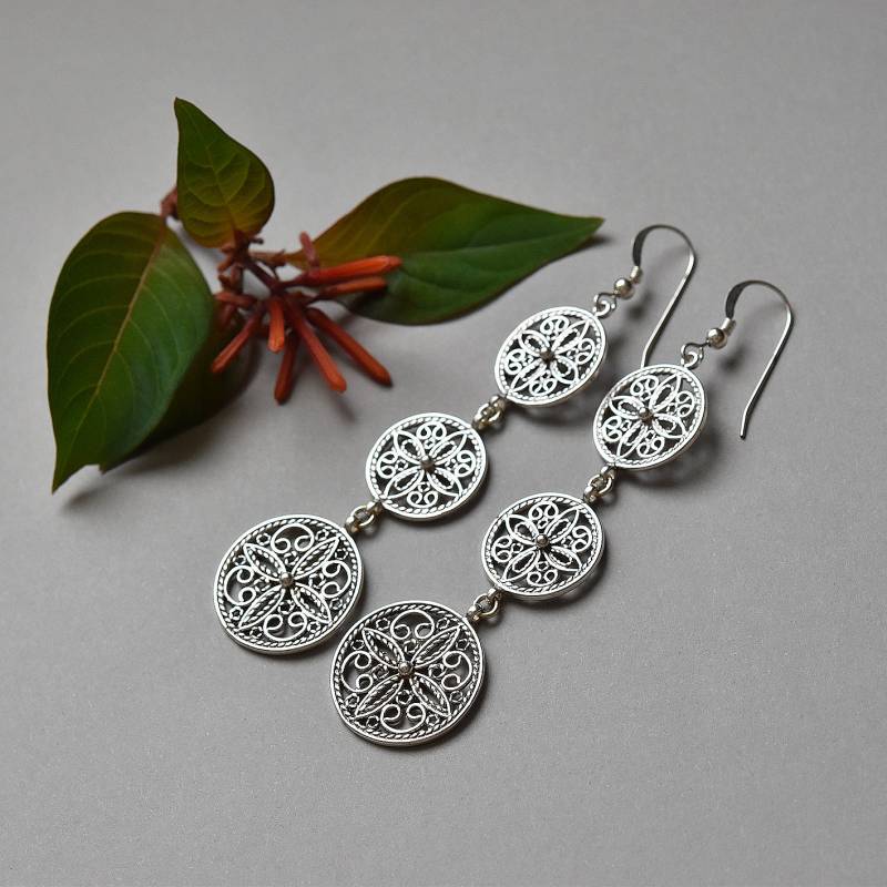 Lange Statement Ohrringe, Silberne Filigrane Ohrringe Lange Statement Ohrringe, Silberne Filigrane Ohrringe von MorSilverJewelry