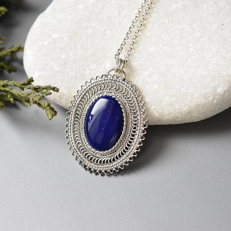 Lapis Lazuli Silber Halskette, Ovale Halskette, Royalblauer Anhänger Lapis Lazuli Silber Halskette, Ovale Halskette, Royalblauer Anhänger von MorSilverJewelry