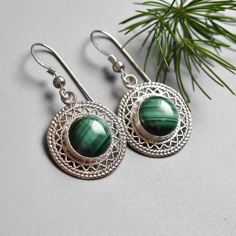 Malachit Ohrringe, Silber Ohrringe, Kreis Ohrringe Malachit Ohrringe, Silber Ohrringe, Kreis Ohrringe von MorSilverJewelry