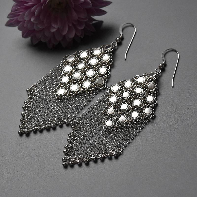 Rhombus Mesh Ohrringe, Silber Ohrhänger, Multi Chain Ohrringe Rhombus Mesh Ohrringe, Silber Ohrhänger, Multi Chain Ohrringe von MorSilverJewelry