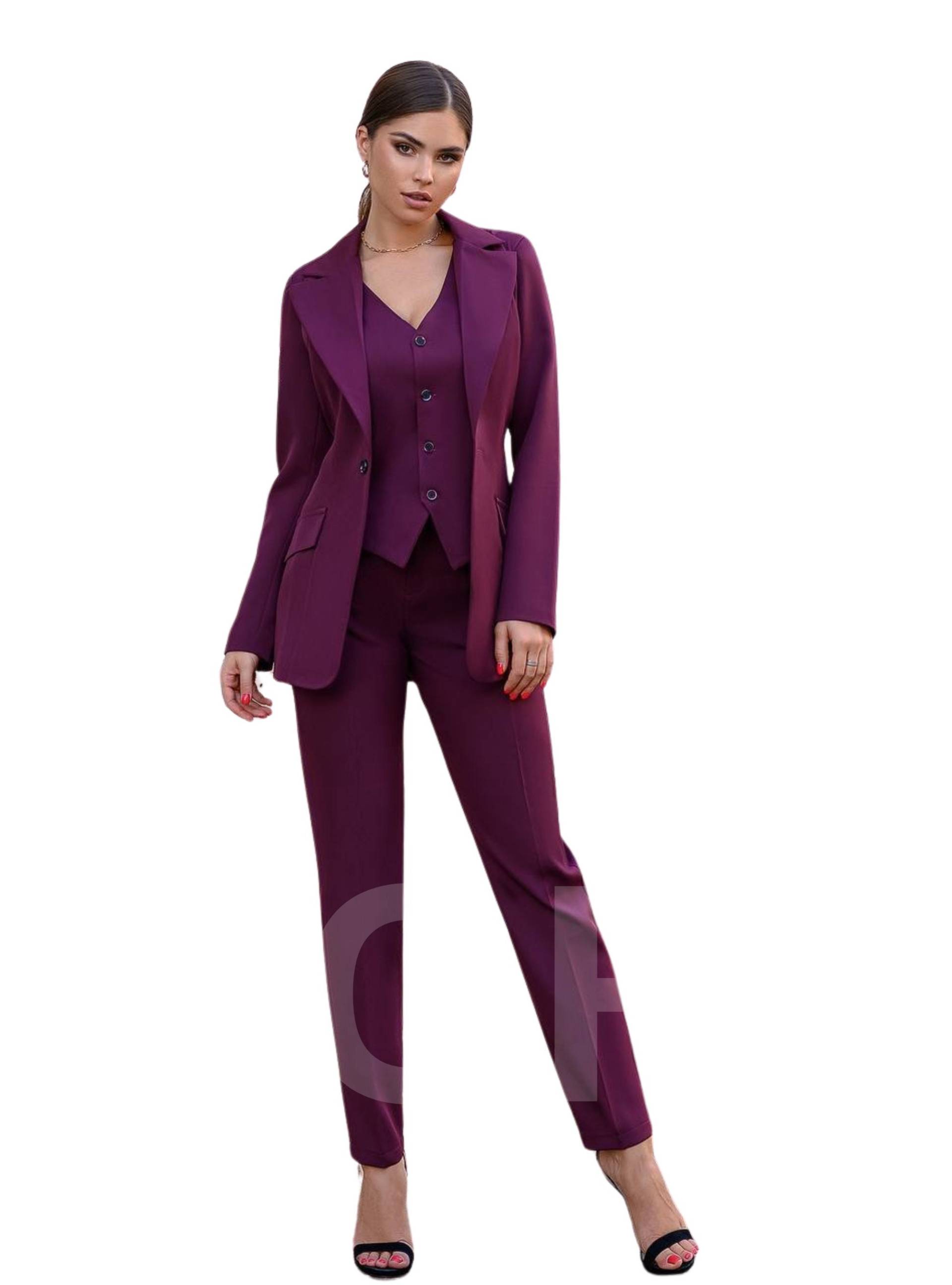 Burgunder Damen Blazer Anzug, Büro Frauen 3-Teiliger Anzug Mit Slim Fit Hose, Geknöpfter Weste Und Einreihigem Blazer, Bürokleidung Für von MoraBrand