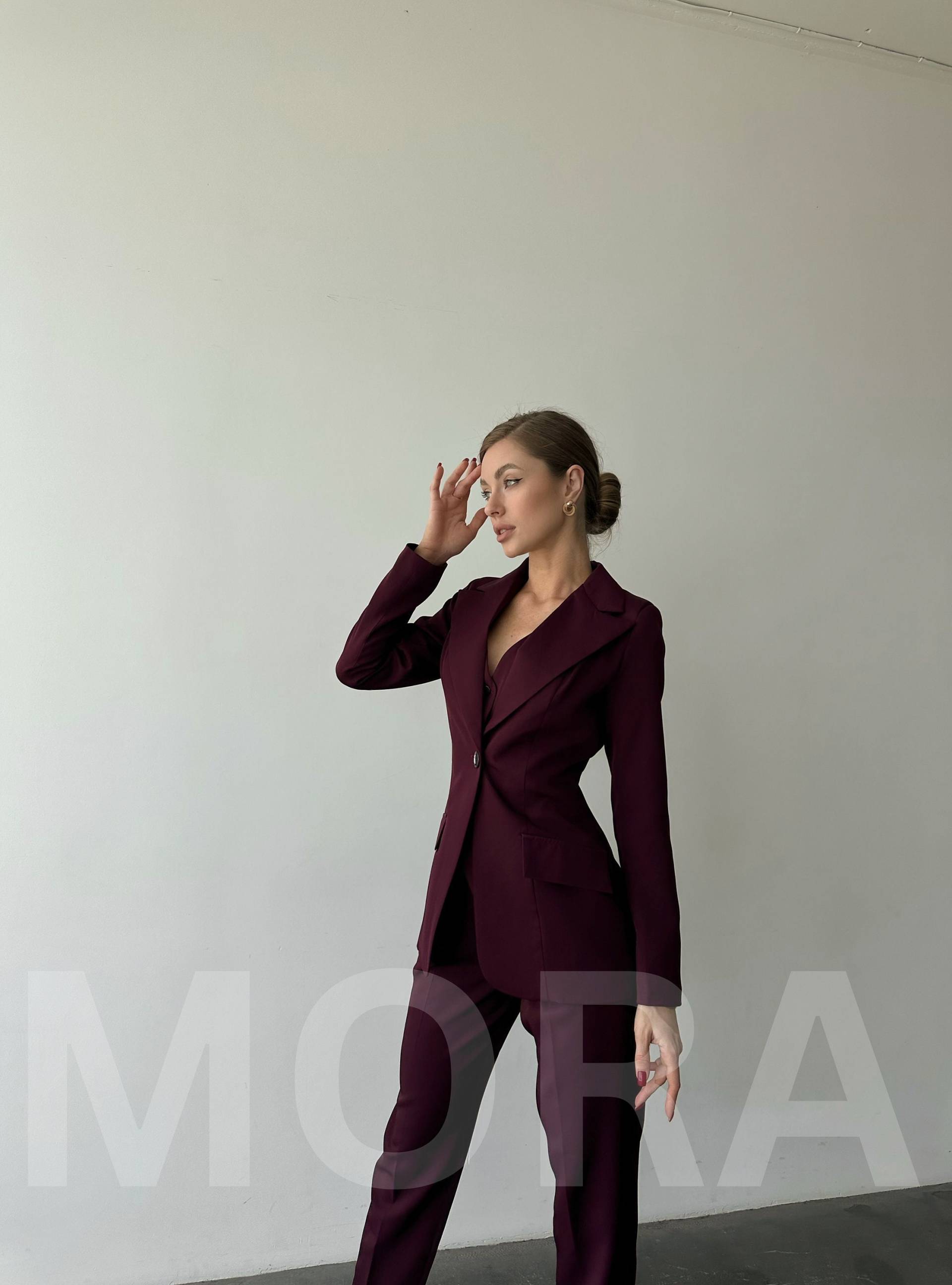 Burgunder Damen Blazer Anzug, Büro Frauen 3-Teiliger Anzug Mit Slim Fit Hose, Geknöpfter Weste Und Einreihigem Blazer, Bürokleidung Für von MoraBrand