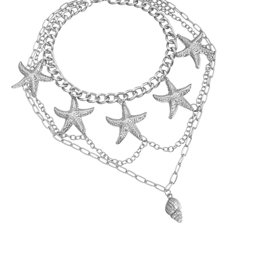 1 Set mit verstellbarer Kette mit Seestern, Muschel-Design, Legierung, Halskette für Strand-Outfit, Urlaub, Accessoire, Strandurlaub, Einheitsgröße, Wie beschrieben, Wie beschrieben von Morain