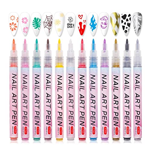 12 Farbe 3D Nagel Kunst Stifte Set Nägel Polish Pen Nagel Punkt Punktierung Stift Zeichnung Malerei Liner Pinsel Für Nail art Nagel Färbung Stifte von Morain