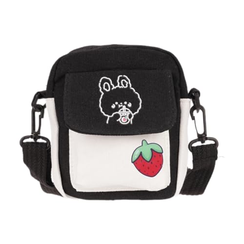 Damen-Umhängetasche aus Segeltuch, kleine Umhängetasche, Cartoo-Druck, modische Handytasche, Handtasche für den täglichen Gebrauch, Schwarz von Morain