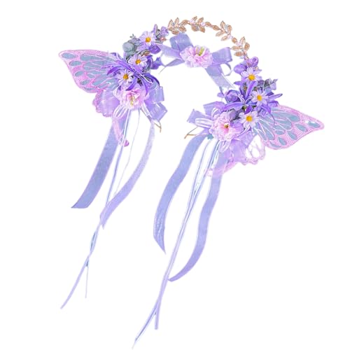 Eleganter Kopfschmuck mit Kunstblumen und fließenden Bändern, für traditionelle Kostüme und Feiern für den täglichen Gebrauch von Morain