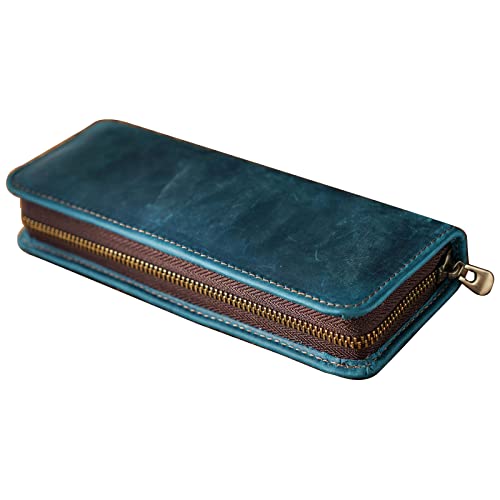 Federmäppchen aus Leder, verschleißfest, Aquarell-Stiftebox, tragbar, für Studenten, Erwachsene, Schreibwaren, Leder-Stiftebox, Pfanne, blau Federmäppchen aus Leder, verschleißfest, Aquarell-Stiftebox, tragbar, für Studenten, Erwachsene, Schreibwaren, Leder-Stiftebox, Pfanne, blau von Morain