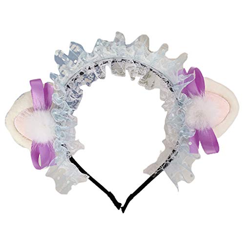 Haarbänder, süße Tupfen Spitze Lolita Stirnband Plüsch Kätzchen Ohren Pompon Bowknot Haar Hoop von Morain