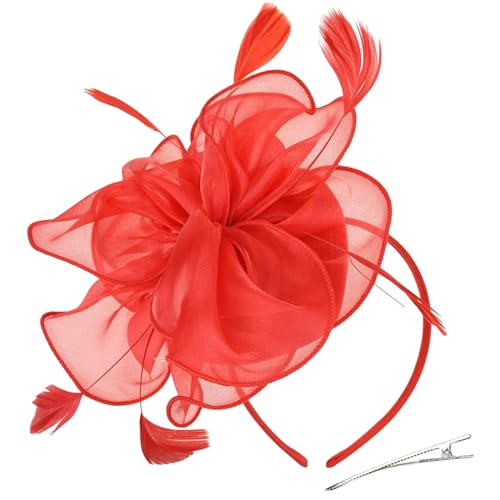 Haarreif, Teaparty Fascinator Hut für Party Hochzeit Frauen Feder Organza Fascinator Haarnadel Hut Große Blume Kirche Kappe Kopfschmuck von Morain