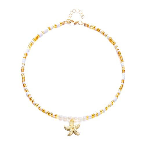 Halskette mit Seestern-Anhänger, Perlen, verstellbare Länge, tragbarer Schmuck für Strandurlaub und Partys, Muschel-Halskette, Einheitsgröße, Wie beschrieben, Wie beschrieben von Morain