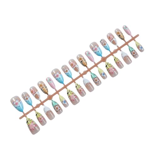 Mandelförmige Nägel zum Aufdrücken, Blumendesign, französische künstliche Nägel, Acryl, für Damen, transparent, 30 Stück von Morain