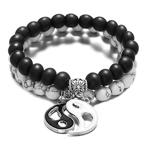 Mode Männer Frauen Taiji Feng Shui Charme Armband Naturtürkis Und Schwarzes Perlen Paar Armbänder Taiji Armband von Morain