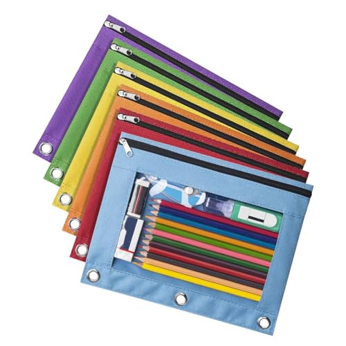 Morain Federmäppchen mit Sichtfenster, mit Sichtfenster, 3 Ringe, für die Organisation von Schulbedarf, Reißverschlüsse, transparentes Sichtfenster, 6 Stück von Morain